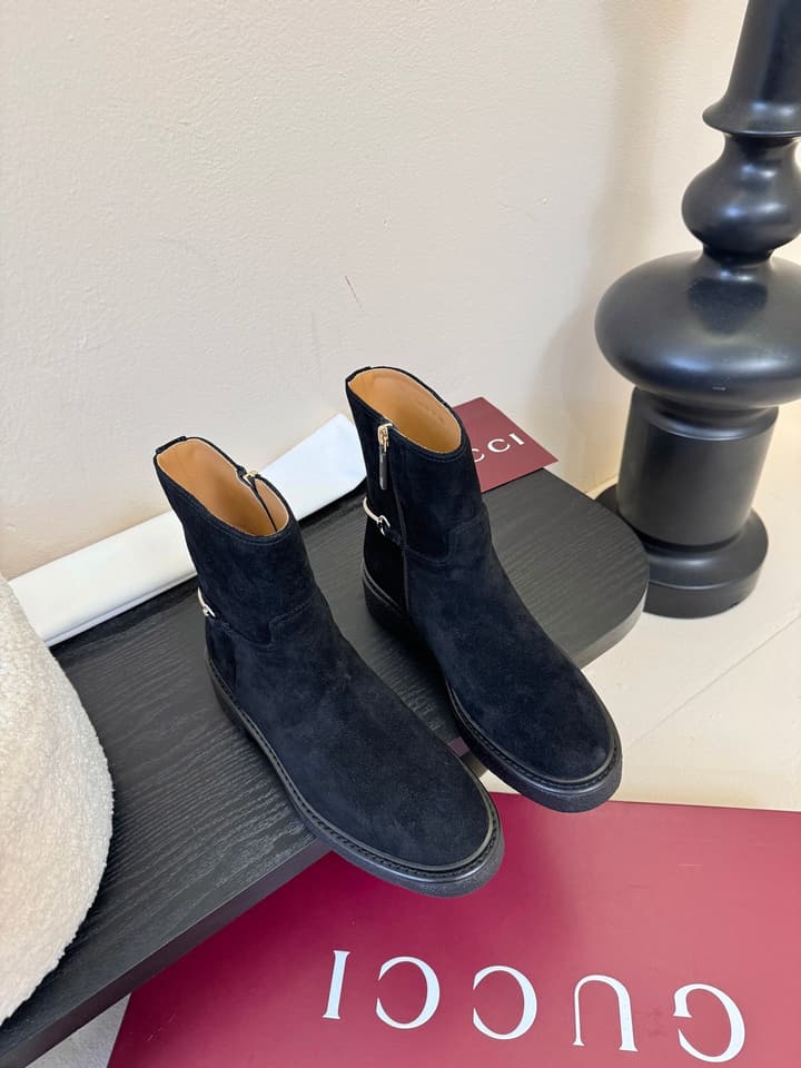 Gucci Runway Suede Boots in Taupe Suede