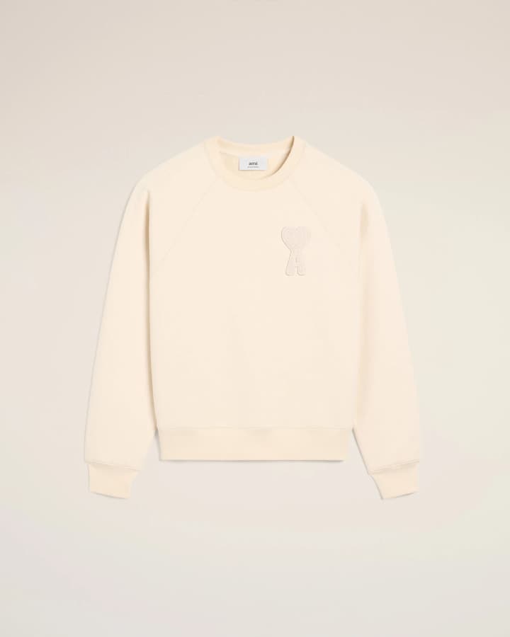 AMI Paris Ami de Coeur Raglan Crewneck Sweatshirt – 25FW in Apricot With Clear Heart