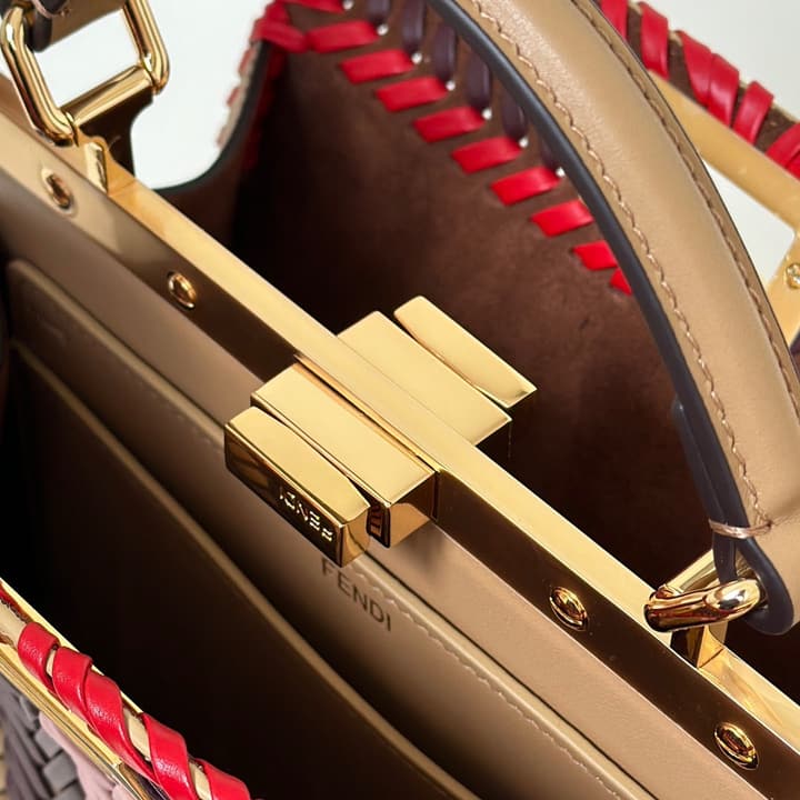 Fendi Peekaboo ISeeU Woven Leather Handbag in Blue Multi-stripe Woven