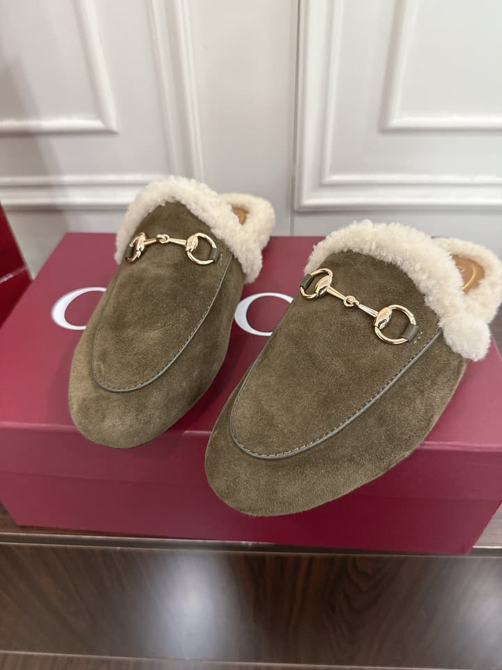 Gucci Princetown Merino Wool Mules in Black Suede With Silver Hardware
