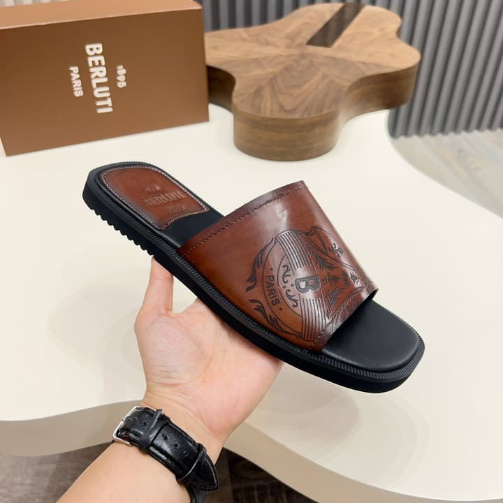 Berluti Hand-Painted Calfskin Slippers in Matte Black