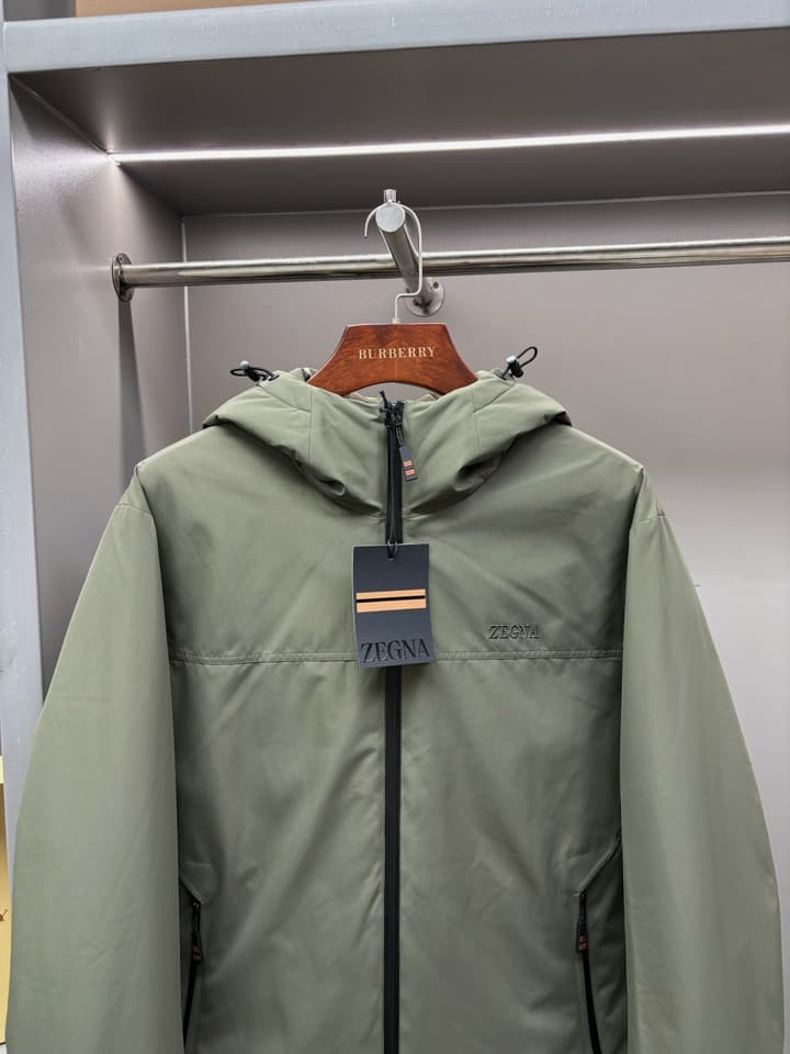 Zegna Letter Embroidered Down Jacket in Black