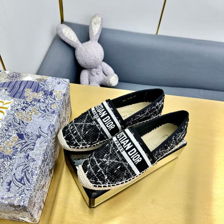 Dior Granville Embroidered Espadrille Flats in Beige/brown Oblique Pattern
