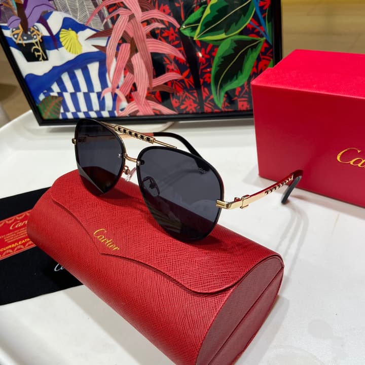 Cartier Polarized Sunglasses – 2024 Collection in Black Gold Aviator - View 1