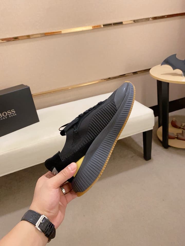 Boss Latest Casual Fly-Knit Sneakers in Black With Gold Accents
