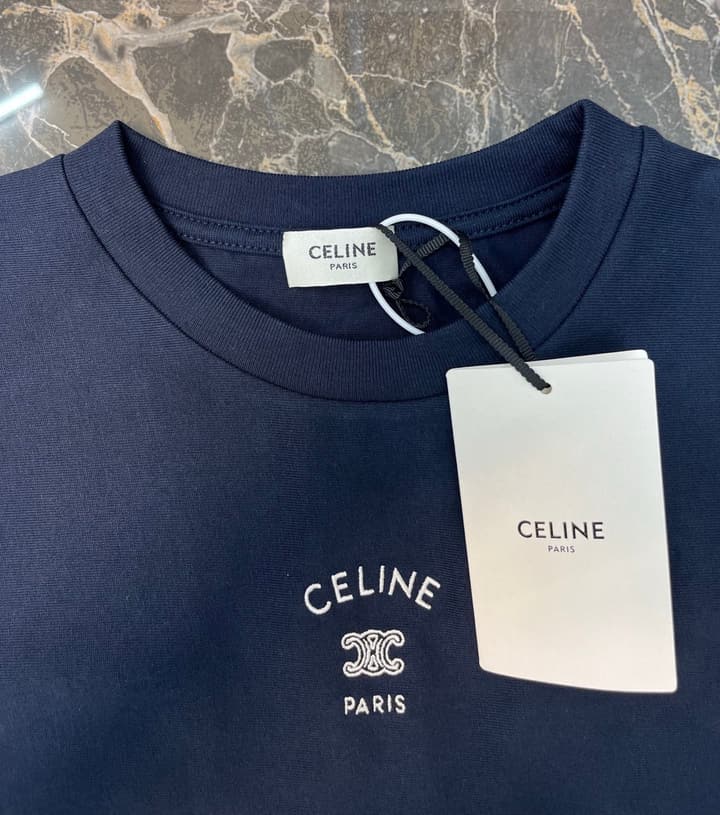 Celine Triomphe Embroidered Loose T-Shirt in Grey