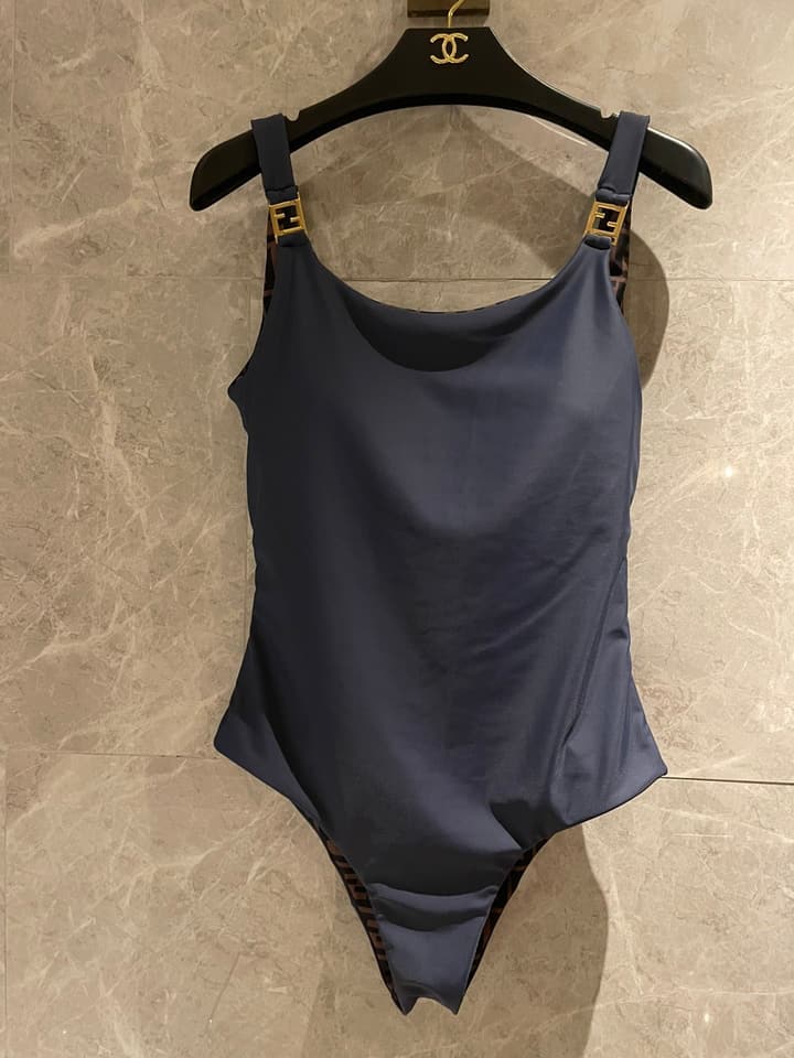 Fendi Versatile One-Piece Bikini Swimsuit in Brown Ff Logo Bikini
