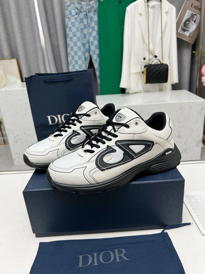Dior B30 Unisex Mesh and Leather Sneakers in Navy Blue And Grey