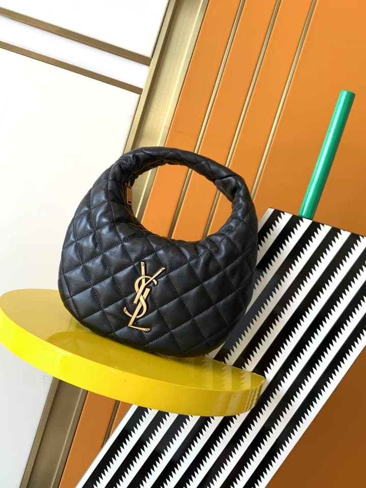 Saint Laurent ICARE Baby Lambskin Crescent Bag in Dark Brown Quilted