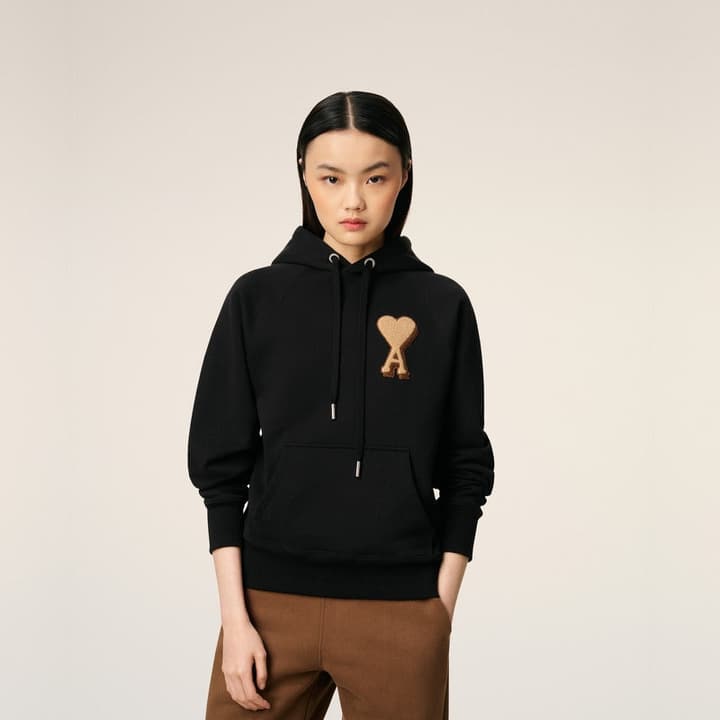 Ami Paris Towel Embroidered Heart Boxy Hoodie – 25FW in Classic Black