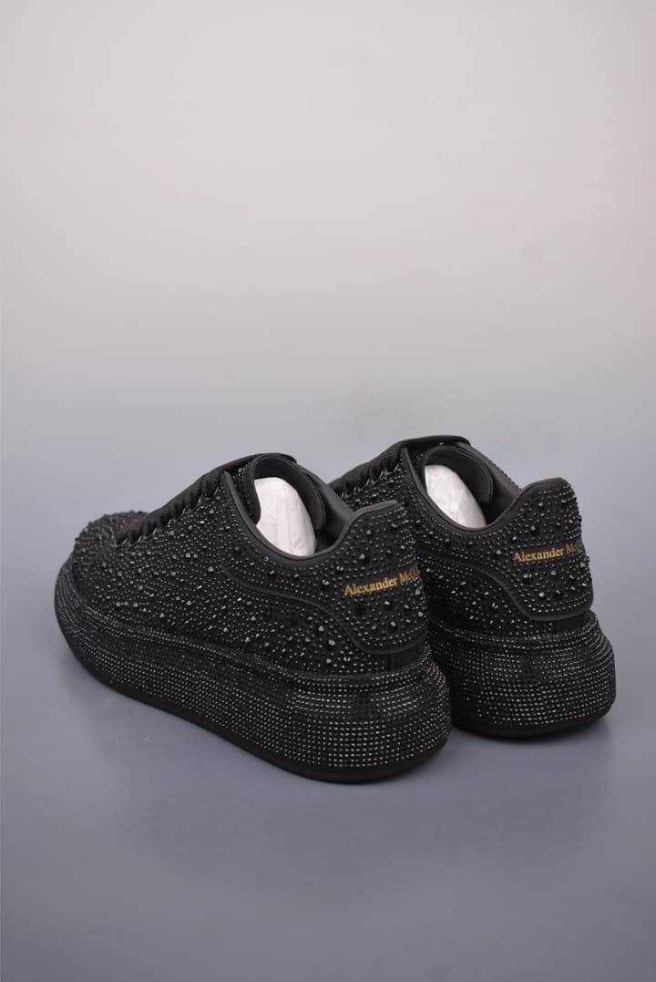 Alexander McQueen Rhinestone Sneakers in All Black Embossed