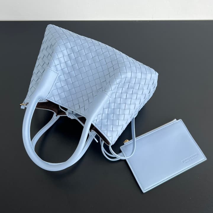 Bottega Veneta Pinacoteca Small Tote Handbag – 2025SS in Burgundy With Light Blue Lining A