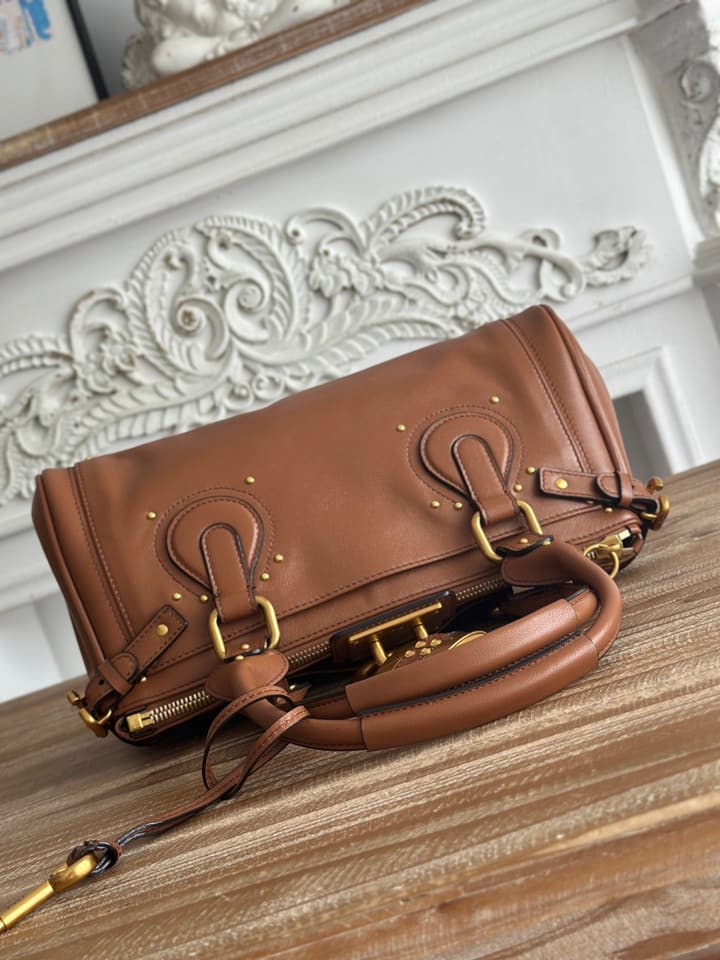 Chloé Paddington Padlock Satchel in Burgundy Leather