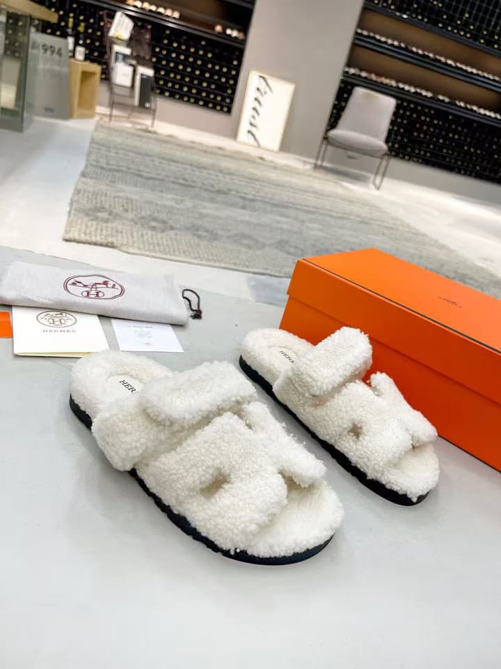 Hermès Teddy Shearling Mules in Black
