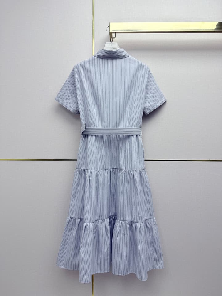 Miu Miu Striped Short-Sleeve Tiered Dress – Spring/Summer Collection in Light Blue