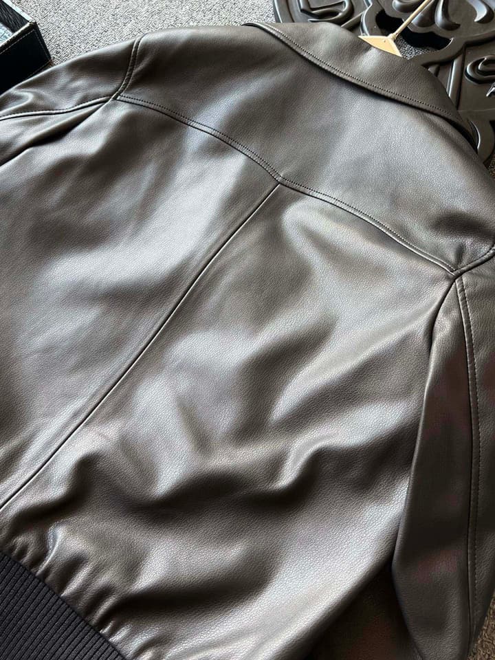 Zegna Padded Sheepskin Collared Leather Jacket in Dark Espresso Leather