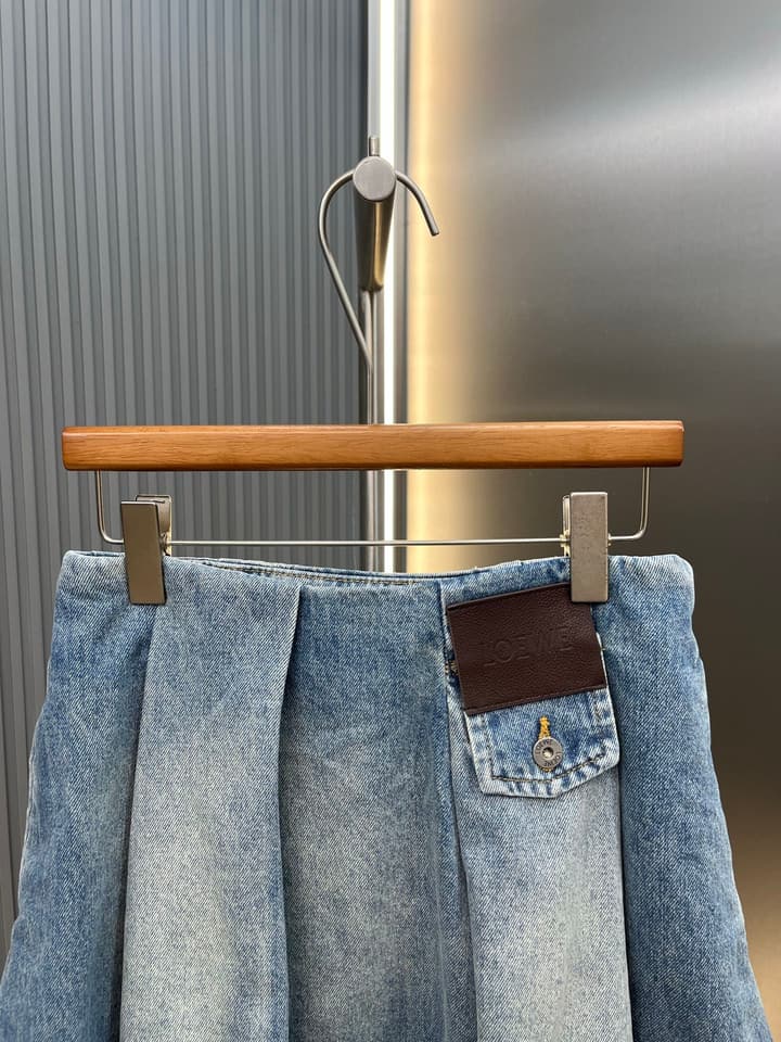 Loewe Leather-Trimmed Denim Mini Skirt in Stonewash Blue