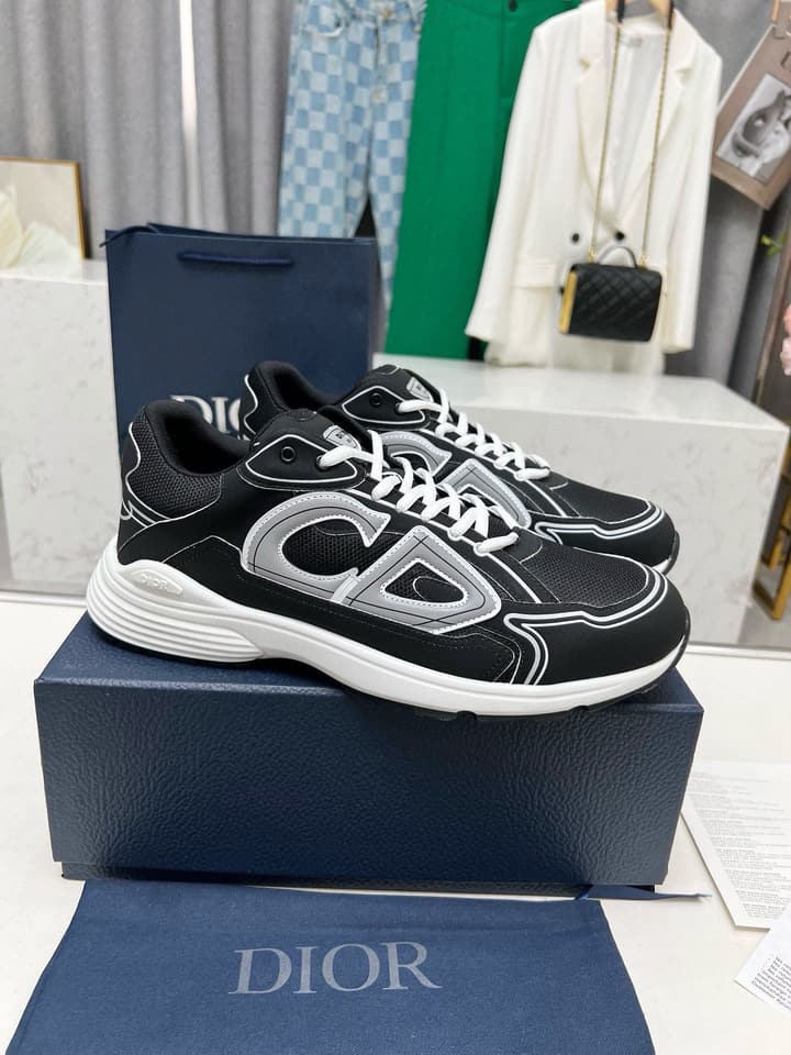 Dior B30 Unisex Mesh and Leather Sneakers in Navy Blue And Grey