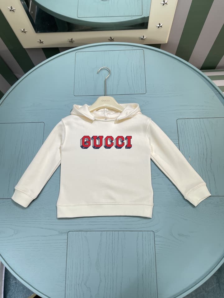 Gucci Kids Hooded Sweatshirt – Kids Collection – 2025AW in Cream With Green/gold Logo