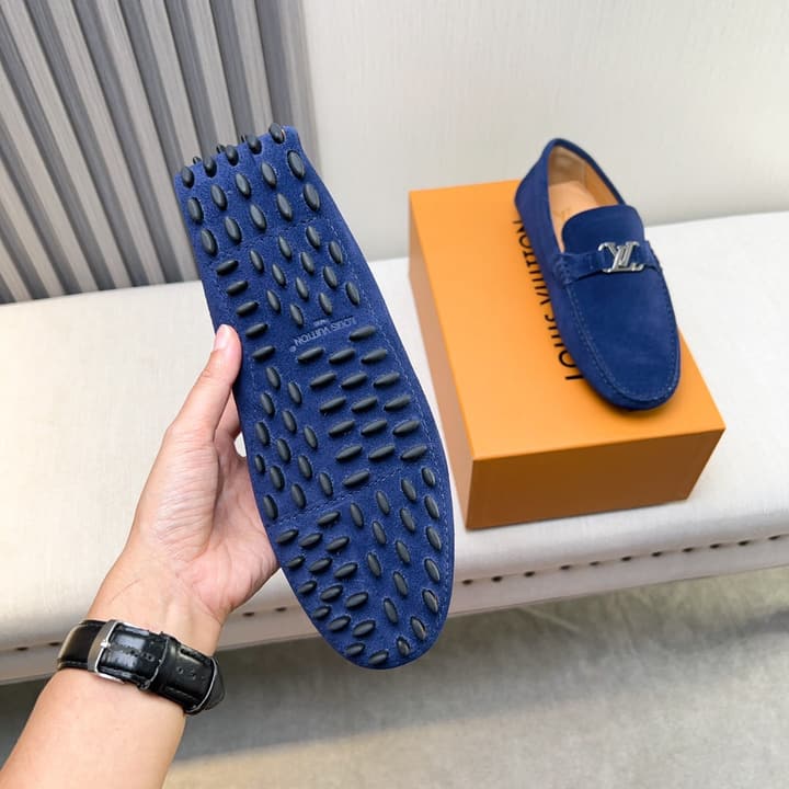Louis Vuitton Pebbled Leather Driving Shoes in Black Smooth Leather