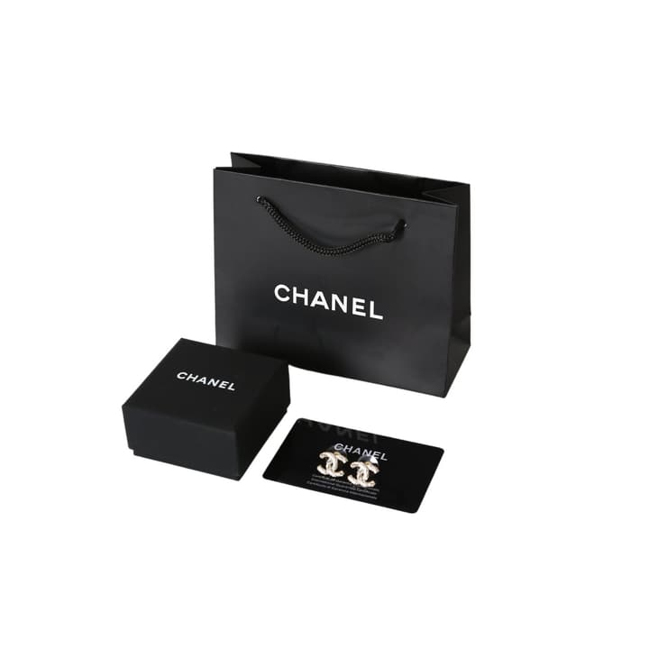 Chanel Classic Logo Rhinestone Earrings