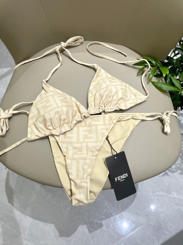 Fendi Versatile One-Piece Bikini Swimsuit in Brown Ff Logo Bikini