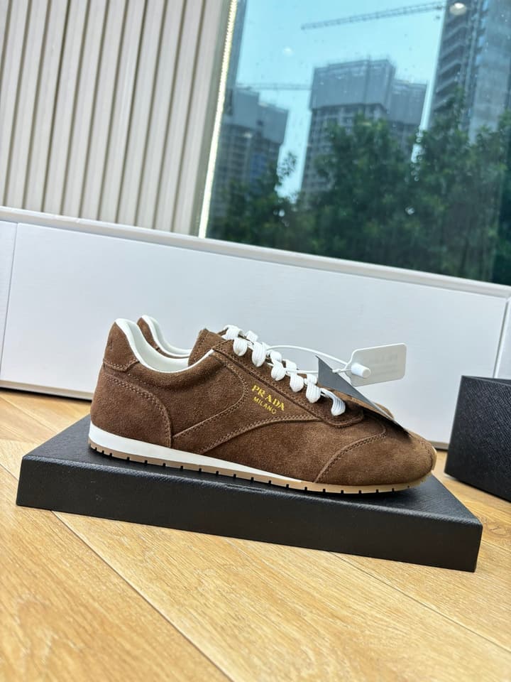 Prada FW25 German Training Shoes in Dark Brown Suede