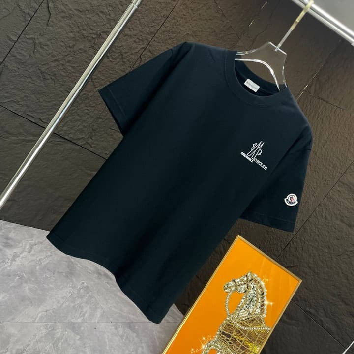 Moncler Cotton Embroidered T-Shirt – 2025 Spring/Summer Collection in Dark Navy Crew Neck With Tonal Logo