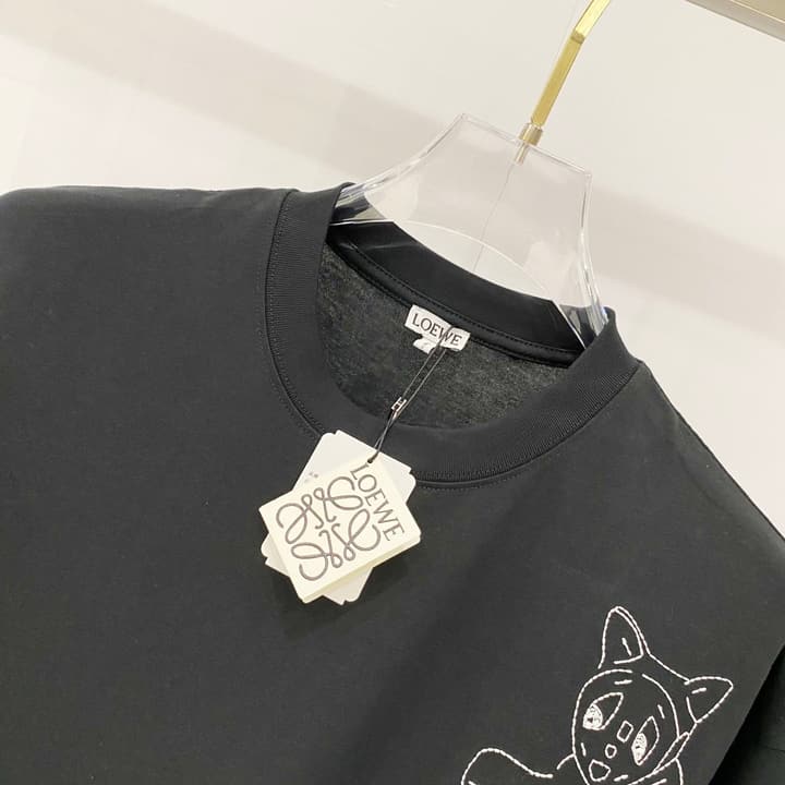 Loewe Cat Embroidery Cotton T-Shirt in Apricot