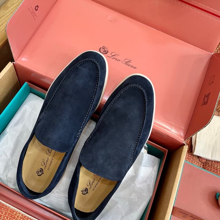 Loro Piana Suede Loafers in Dark Blue