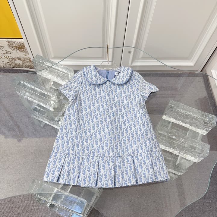 Dior Kids Monogram Pleated Dress Sibling Set – 2026SS – Kids Collection in Light Blue Monogram