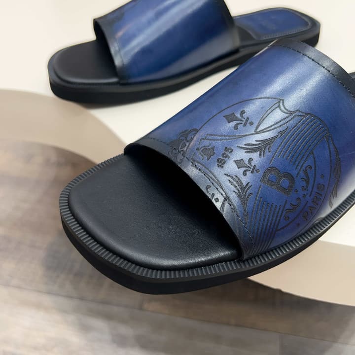 Berluti Hand-Painted Calfskin Slippers in Matte Black