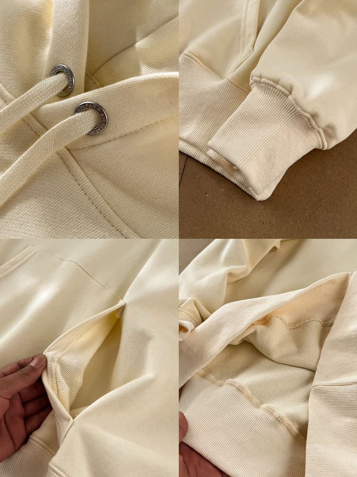 Ami Paris Ami De Coeur Heart Embroidery Hoodie in Beige