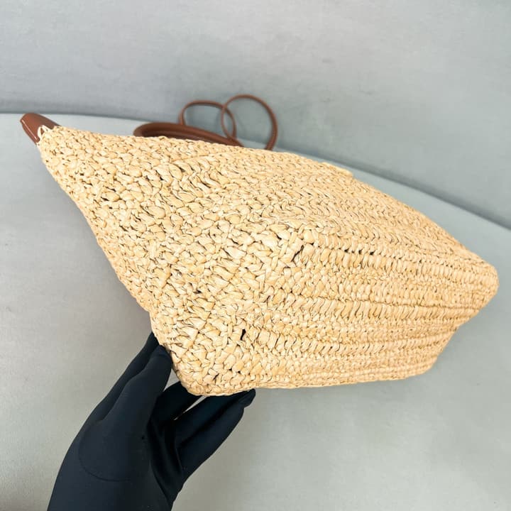 Prada Raffia and Calfskin Tote Bag – Summer Collection in Natural Raffia With Cognac Leather
