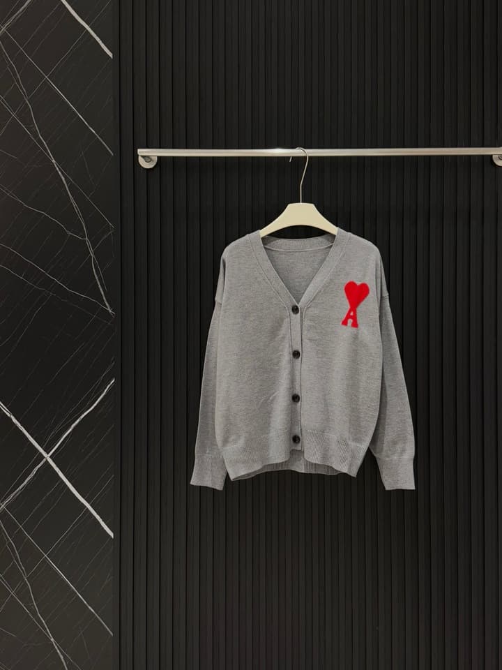 AMI Paris Heart A Knit Cardigan in Black