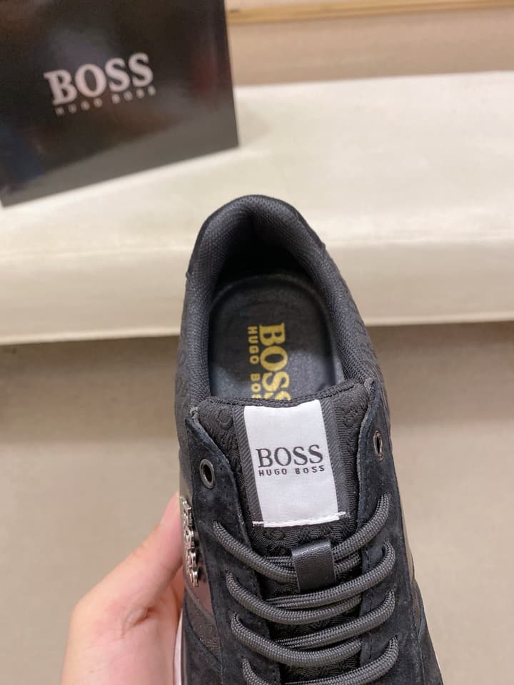 Boss Italian Leather Casual Sneakers in Dark Navy