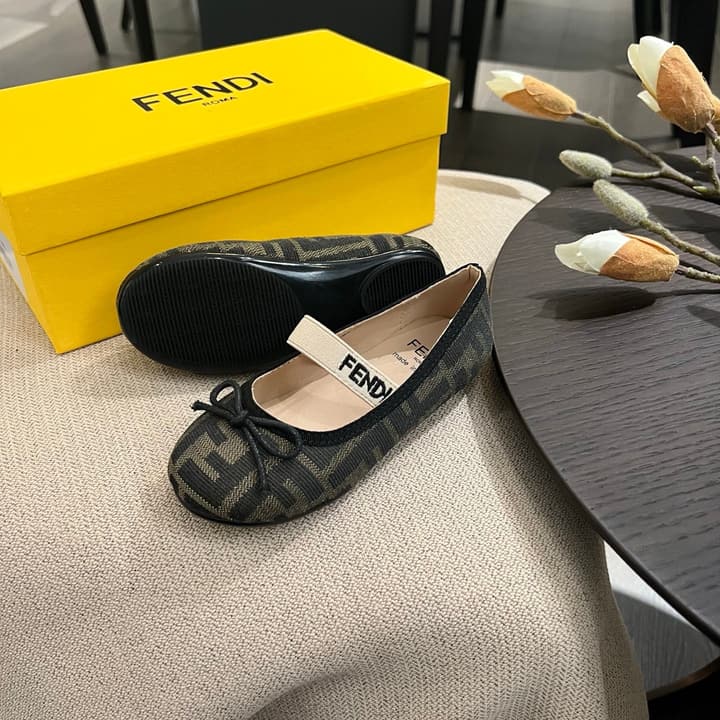Fendi Girl's Double F Ballerina Flats – Kids Collection – 24SS in Black Monogram