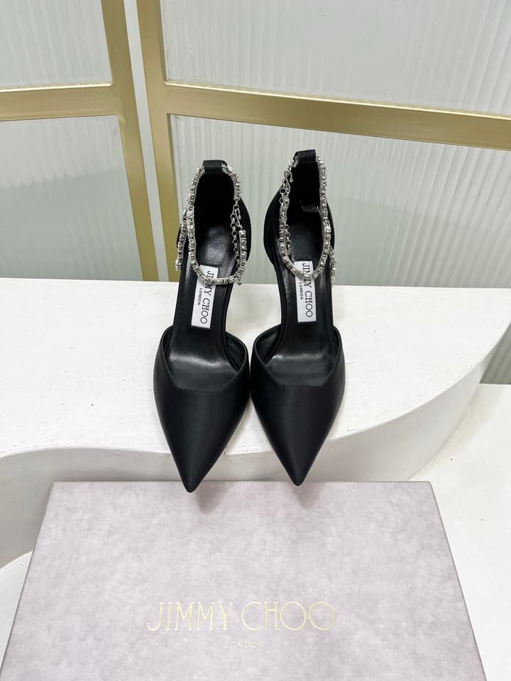 Jimmy Choo Stevie 100 Bow Crystal Silk Heels – 2025SS in Black Silk
