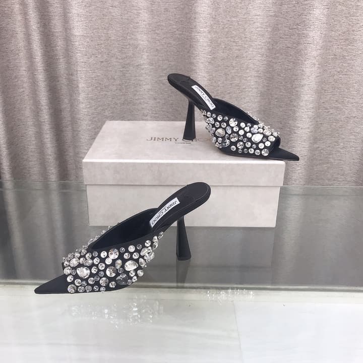 Jimmy Choo Crystal Silk Peep-Toe Pumps – 2025SS in Black
