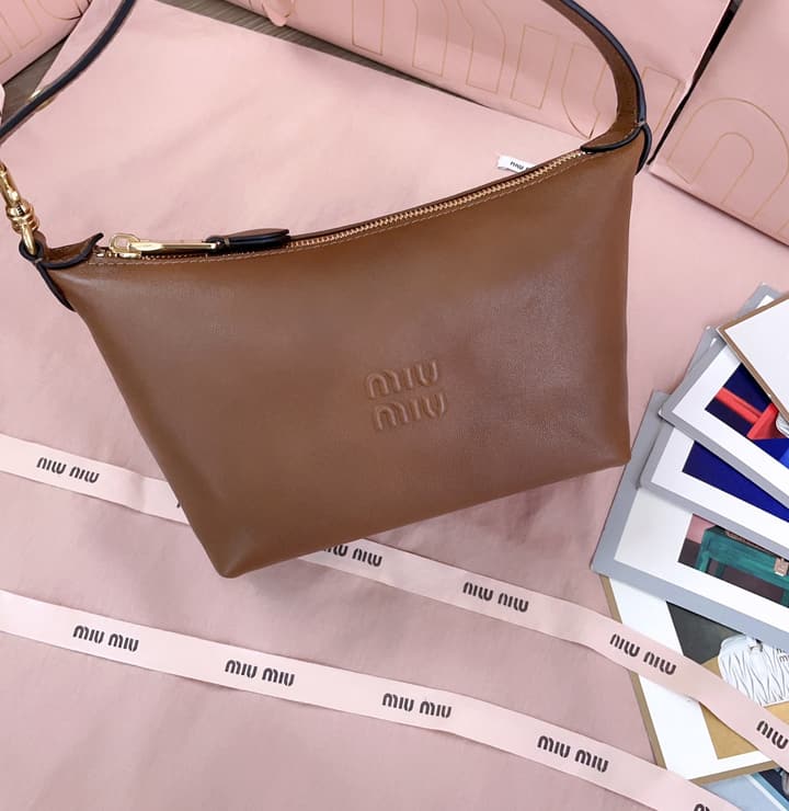 Miu Miu Vintage Sheepskin Lunchbox Bag in Deep Brown