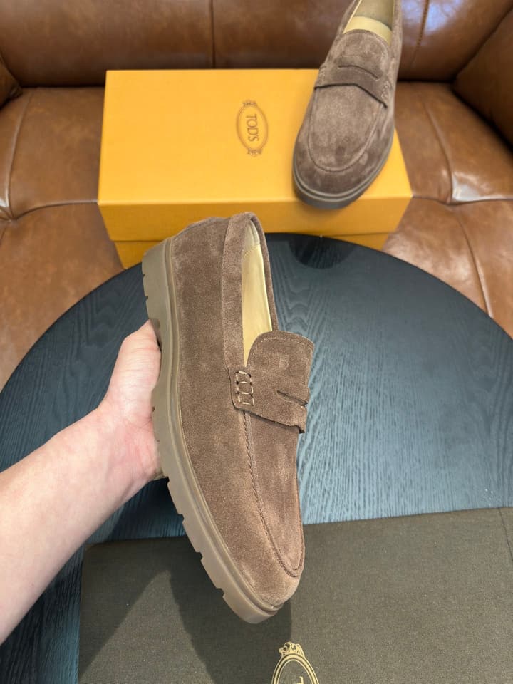 Tod's Suede Calfskin Loafers in Cognac Suede