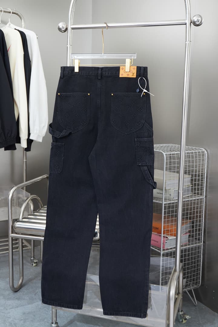 Louis Vuitton Monogram Embossed Denim Cargo Pants in Black