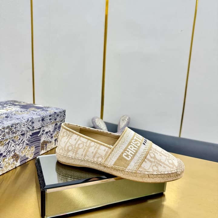 Dior Granville Embroidered Espadrille Flats in Beige/brown Oblique Pattern