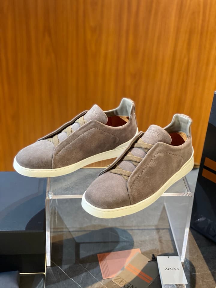Zegna Triple Stitch Leather Sneakers in Black Smooth Leather