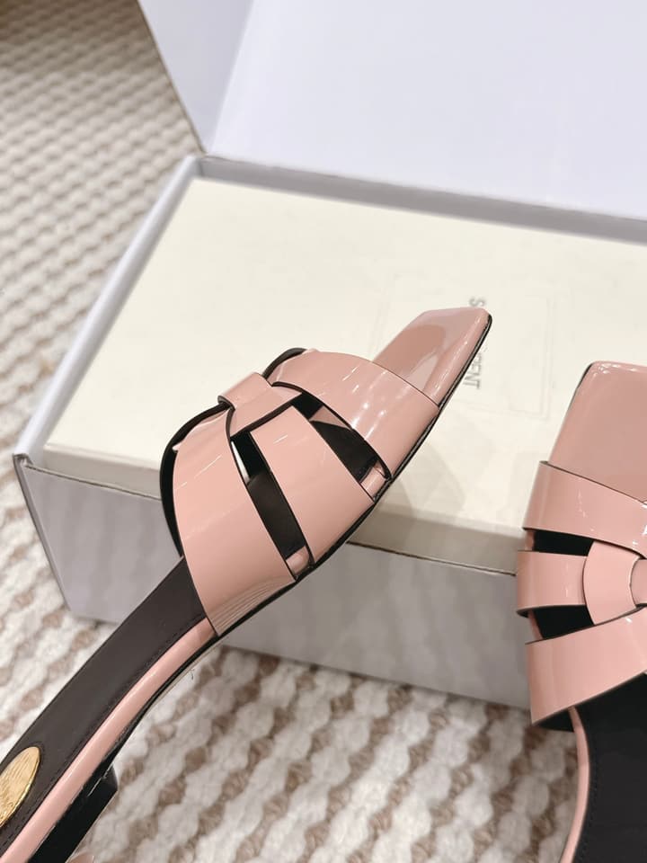 Saint Laurent Melody Square Toe Flat Sandals – 2026SS in Burgundy Patent