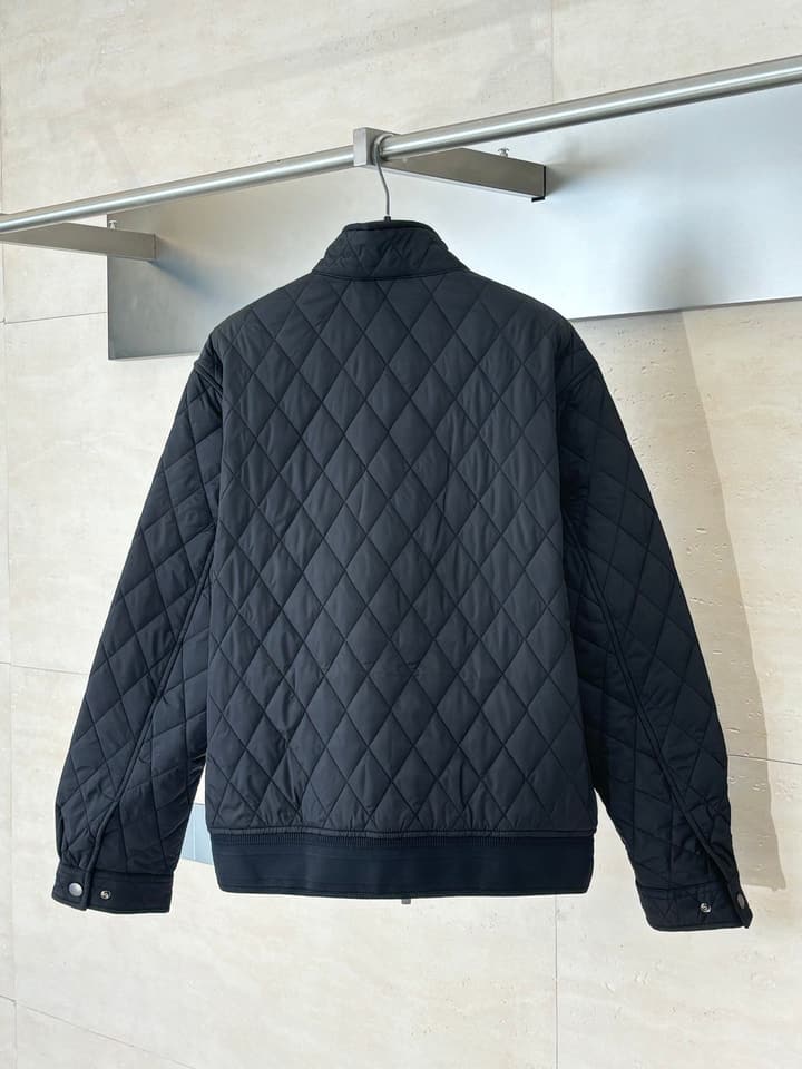 Burberry Diamond Quilted Stand Collar Nylon Jacket in Black
