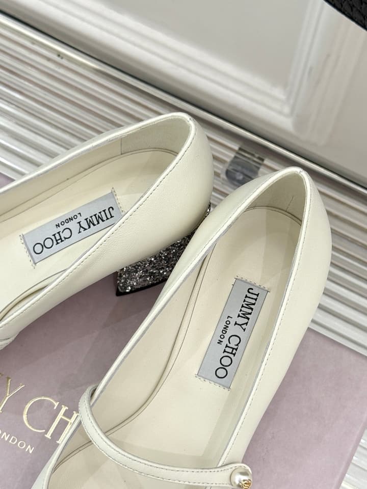 Jimmy Choo Color-block Pearl Mary Jane Heels – 25FW in Black Bow Detail