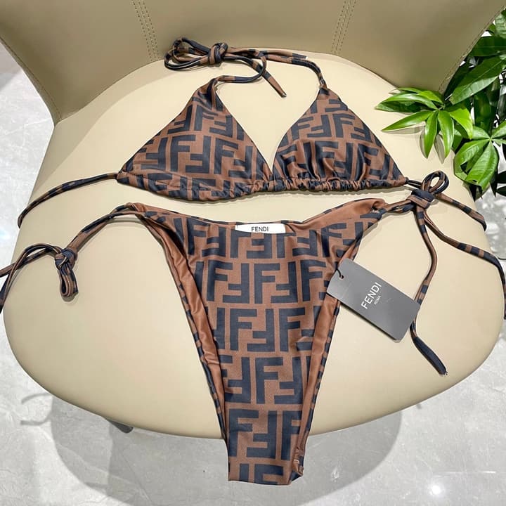 Fendi Versatile One-Piece Bikini Swimsuit in Brown Ff Logo Bikini