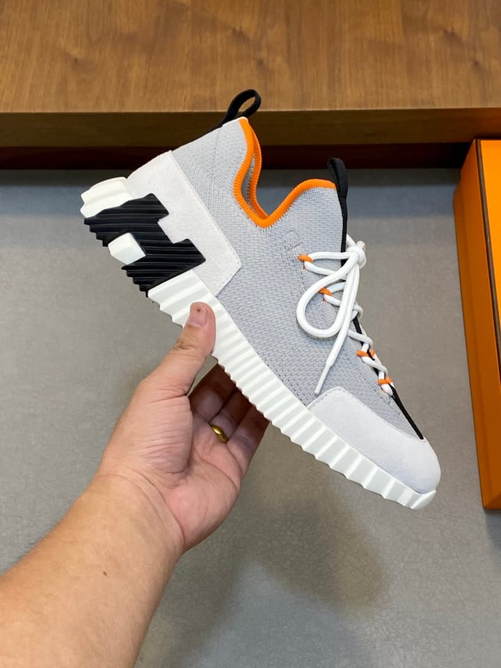 Hermès Suede and Denim Canvas Sneakers in Black And White