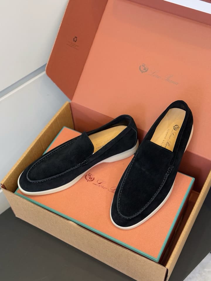 Loro Piana Italian Handmade Suede Driving Shoes in Black Suede